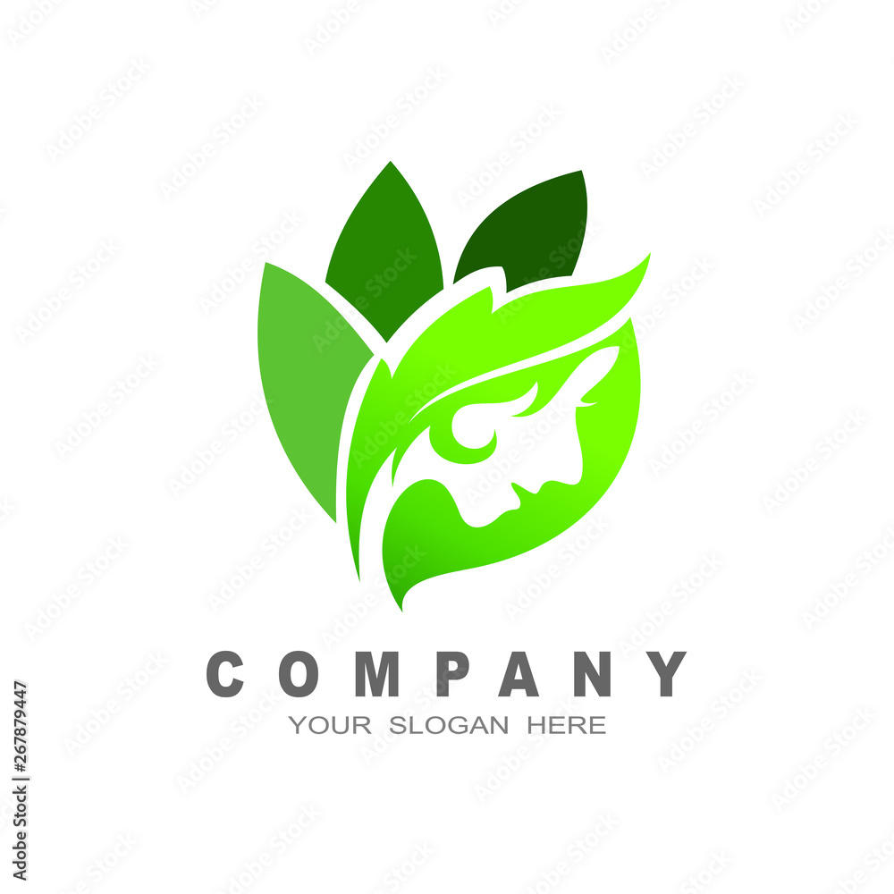 the logo of a beautiful woman, leaf and face the logo of a beautiful woman, leaf and face