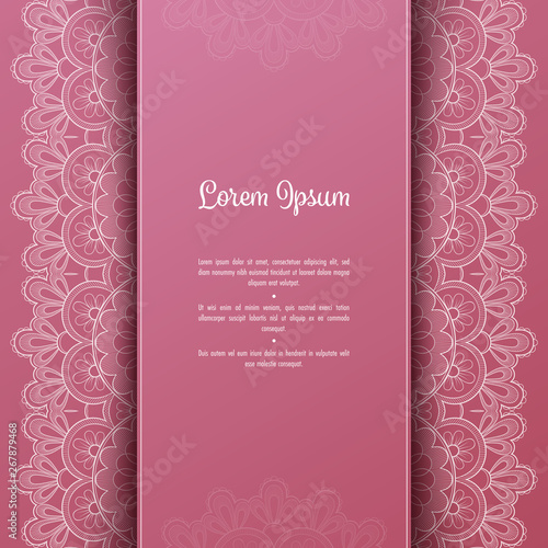 Greeting card or invitation template with filigree lace frame. Design for romantic events