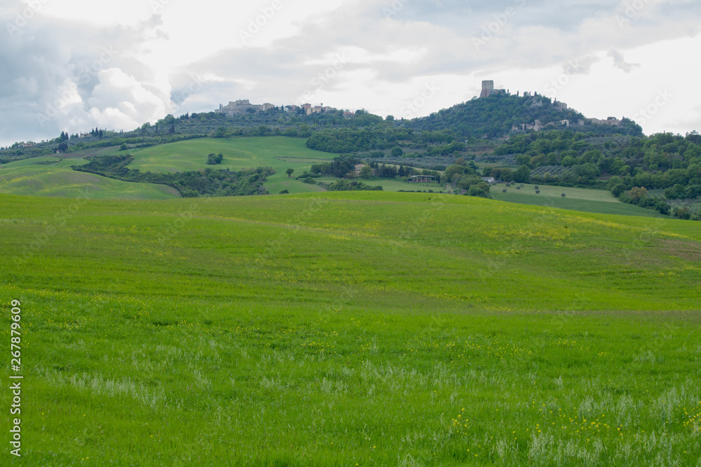 Rocca d'Orcia and Castiglione d'Orcia. Val d'Orcia landscape in spring. Hills of Tuscany. Val d'Orcia, Siena, Tuscany, Italy - May, 2019.