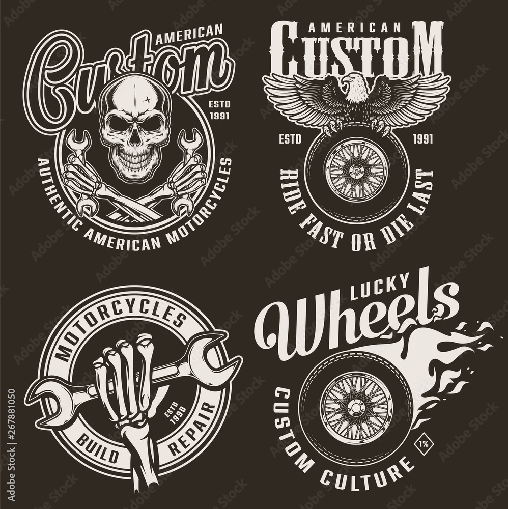 Obraz premium Monochrome custom motorcycle emblems