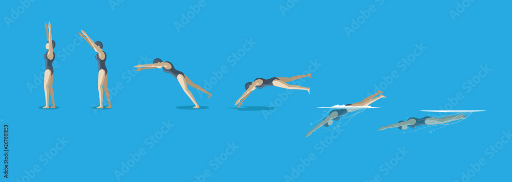 Obraz premium Swimming Jump Pool Sequence Cartoon Vector Illustration