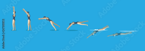Swimming Jump Pool Sequence Cartoon Vector Illustration