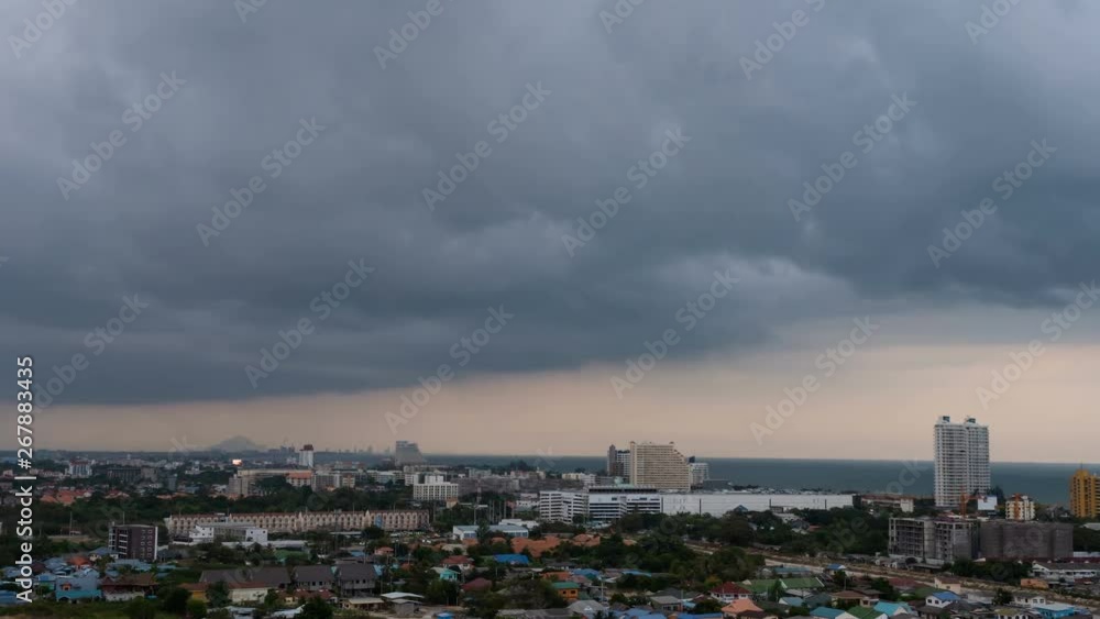 Time lapse scenic landscape high aerial angle view of the city and moving storm wind and cloud before rain are coming Time lapse scenic landscape high aerial angle view of the city and moving storm wind and cloud before rain are coming