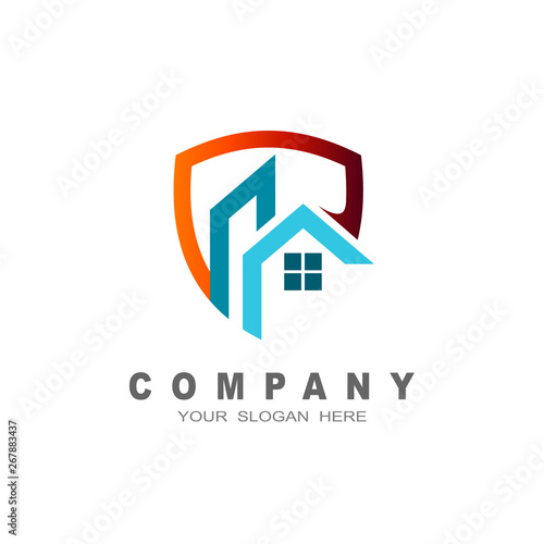 Logo design abstract shield, shield and home, illustration design of logotype business protection