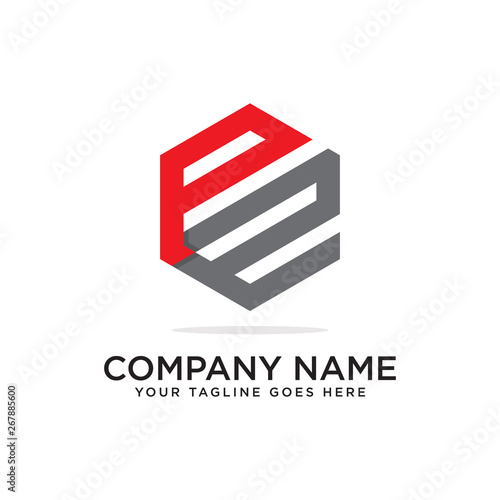 PE initial letter logo hexagonal vector