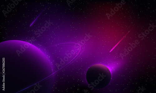 fantasy planet and comet with star and colorful nebula