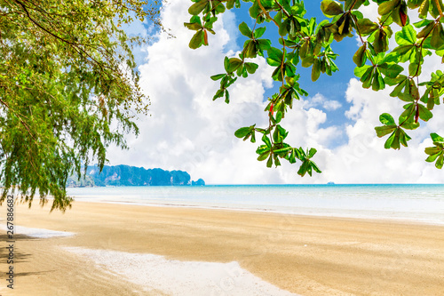 Fototapeta Naklejka Na Ścianę i Meble -  Beauty beach with yellow sand and crystal clear water in Krabi Thailand