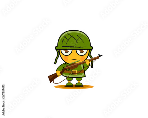 Cartoon soldier in uniform and rifle ready for battle. Vector illustration.