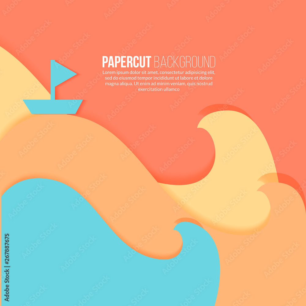 3D abstract background with paper cut shapes. Vector papercut design layout for business card, presentations, flyers or posters on white paper. Modern colorful carving art background template