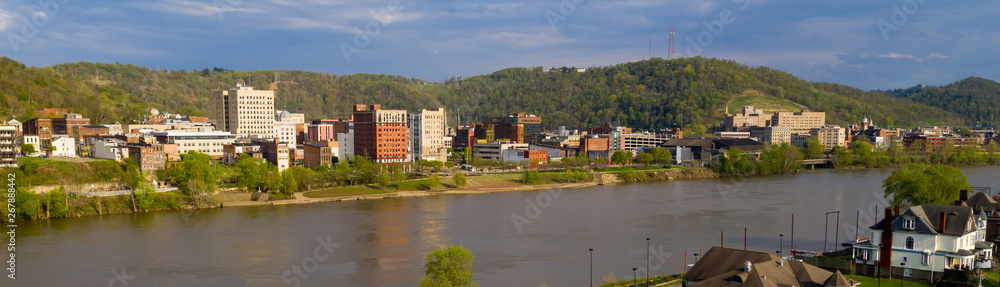 The Ohio River cuts Through Wheeling West Virginia and Bridgeport Ohio