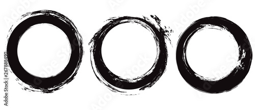 Set of black circle grunge strokes. Round ink brushstrokes. Objects separate from the background. Vector scratch elements for decor of invitations, cards and your design