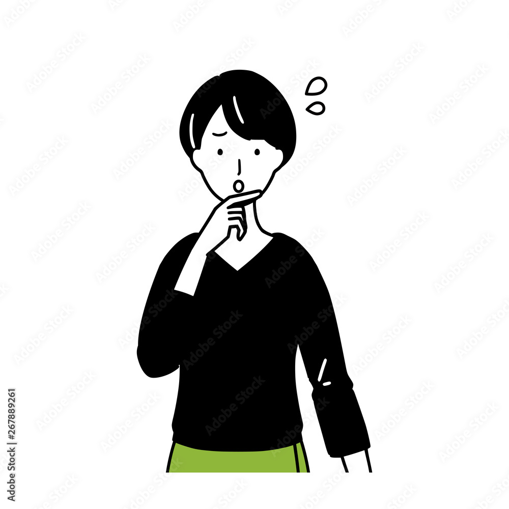 Illustration of a woman with an embarrassed look. Illustration of a woman with an embarrassed look.