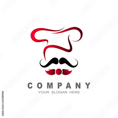 abstract vector chef logo. chef hat. chef face and smile. cafe. cooking