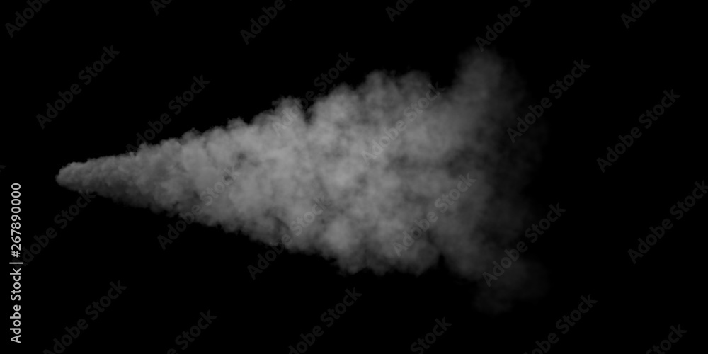 Stream of smoke. Isolated on black background. 3D rendering.