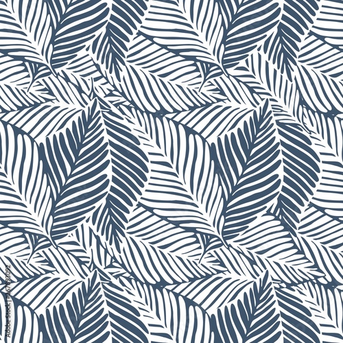 Abstract tropical pattern, palm leaves seamless floral background.