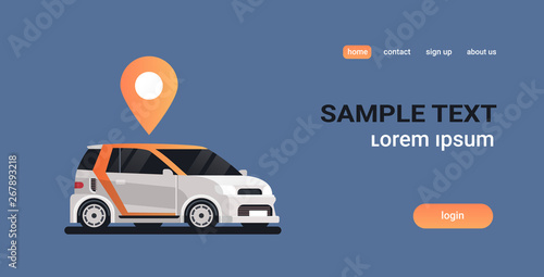 cars with location pin geo tag online ordering taxi car sharing carpooling concept mobile transportation carsharing service copy space flat horizontal