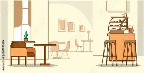modern cafe interior empty no people cafeteria with furniture sketch doodle horizontal