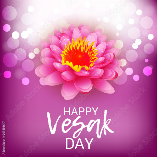 Vector illustration of a Banner for Vesak Day with Pink Lotus Flower. 