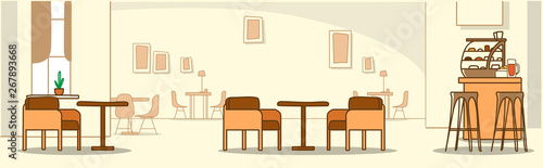modern cafe interior empty no people cafeteria with furniture sketch doodle horizontal banner