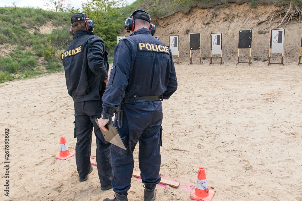 Police shooting practice at a shooting range
