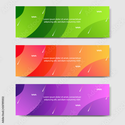 Vibrant gradient and modern futuristic fluid dynamic background template for headline and header banner in green, purple, orange color. Suitable for social media, web, blog, website.