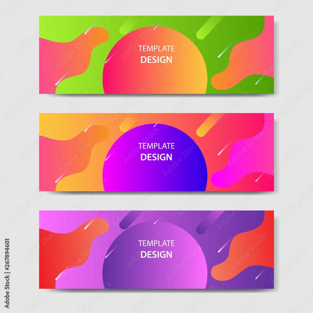 Vibrant gradient and modern futuristic fluid dynamic background template for headline and header banner in green, purple, orange color. Suitable for social media, web, blog, website.