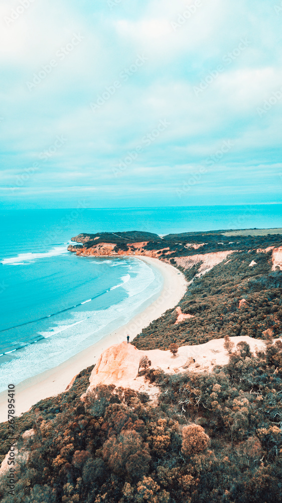 Aerial View of Cliffs and Coastline of Great Ocean Road, Victoria Australia