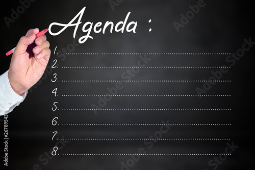 business hand writing agenda list