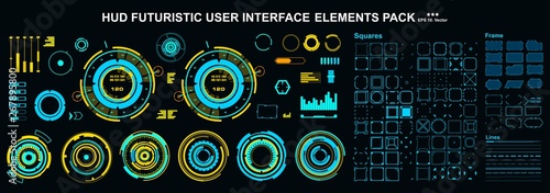 HUD elements mega set pack. Dashboard display virtual reality technology screen. Futuristic user interface.