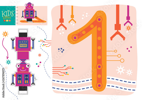 Learn how to write number 1 for preschool kids vector illustration, game