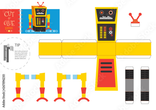 Cut and glue robot toy vector illustration