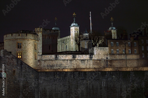 The london fort tower at night with lights