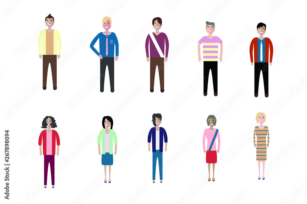 Set of full body diverse business people. Fashion man, male, guy, boy stay on white background. Vector illustration flat style. Work and Team concept Set of full body diverse business people. Fashion man, male, guy, boy stay on white background. Vector illustration flat style. Work and Team concept