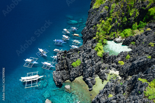 Fototapeta Aerial view of Secret beach in El Nido, Palawan, Philippines