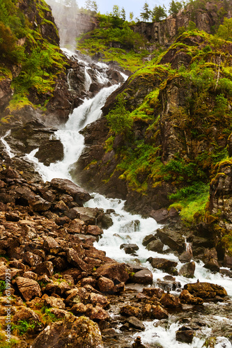 Waterfall Laatefossen in Hardanger Norway