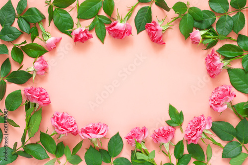 Fototapeta Naklejka Na Ścianę i Meble -  Rose flowers composition on pink background