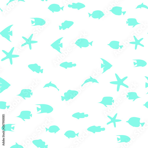 Underwater scene. Colorful fish groups in clean sea water. Seamless vector EPS 10 pattern.
