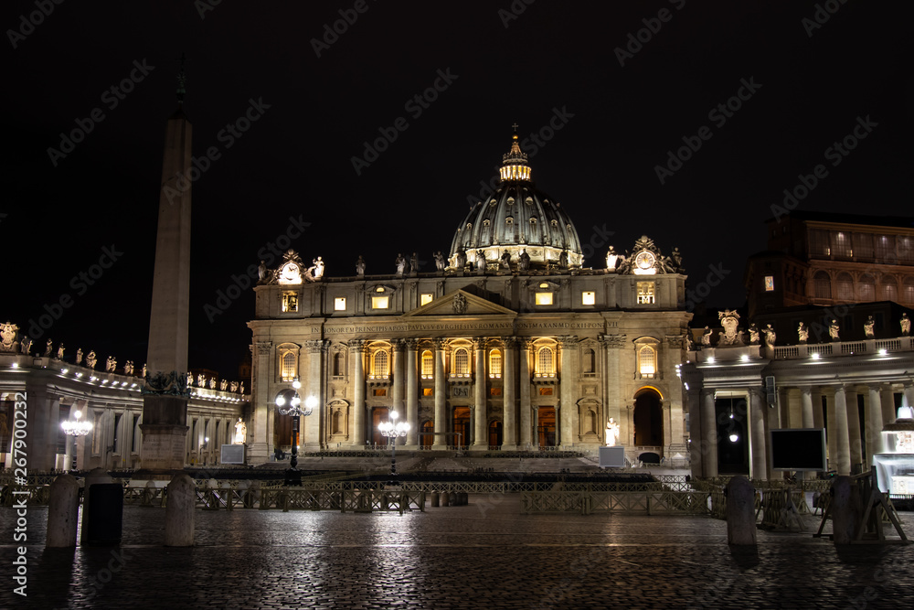 St. Peter's Square and St. Peter's Basilica at night