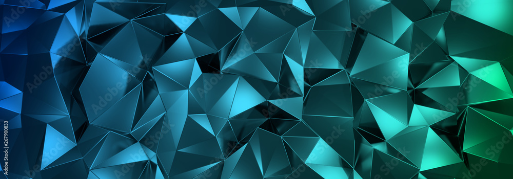 3d ILLUSTRATION, of abstract crystal background, triangular texture, wide panoramic for wallpaper - obrazy, fototapety, plakaty 