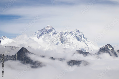 Scenic view of Mount Everest 8,848 m and Lhotse 8,516 m at Renjo la pass during everest base camp trekking nepal