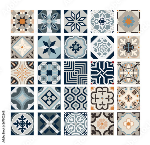 vintage tiles Portuguese patterns antique seamless design in Vector illustration