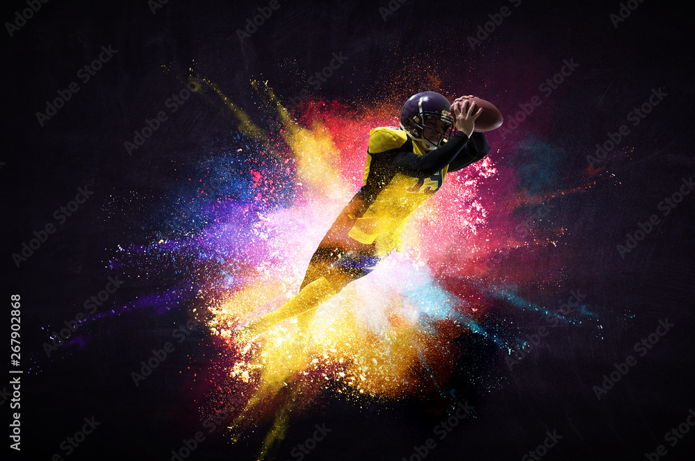 American football player in action. Mixed media American football player in action. Mixed media