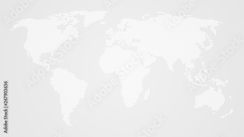 Dotted world map. White dots on a gray background. Vector illustration.
