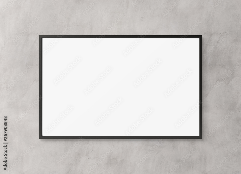 Black rectangular wooden frame on concrete background 3D rendering Black rectangular wooden frame on concrete background 3D rendering