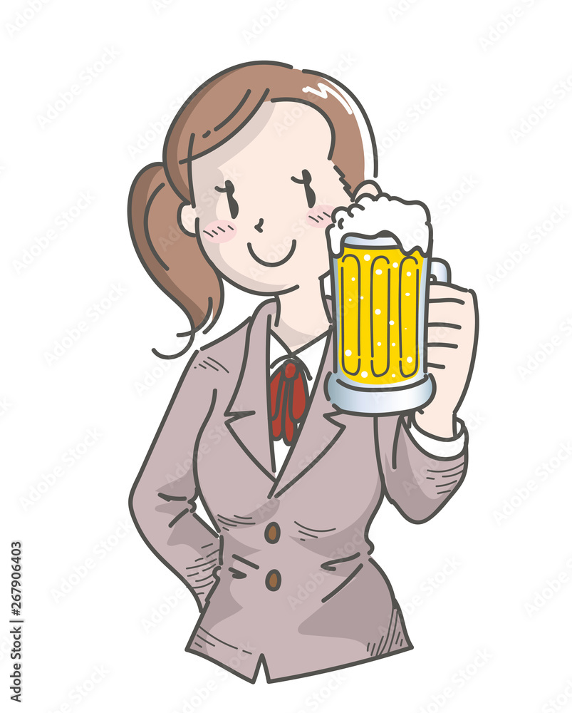 ビールで乾杯するOL