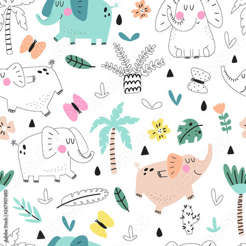 Photography Seamless pattern with cute elephants