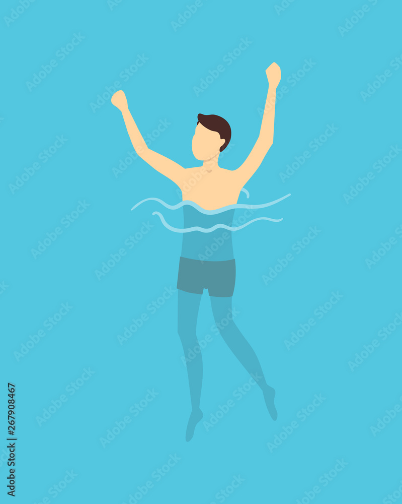 Cartoon Character Swimming or Diving Person Guy. Vector