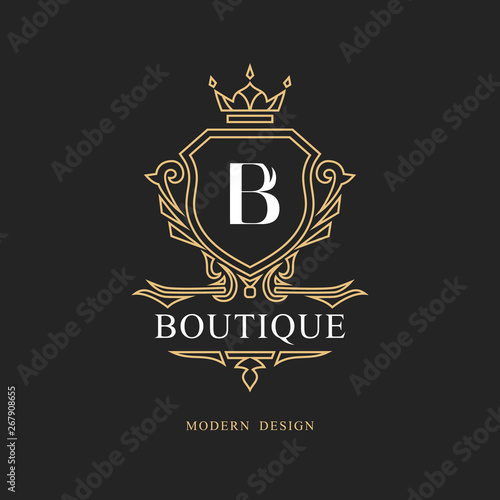 Monogram design elements, graceful template. Calligraphic elegant line art logo design. Letter emblem B sign for Royalty, business card, Boutique, Hotel, Restaurant, wine. Frame. Vector illustration
