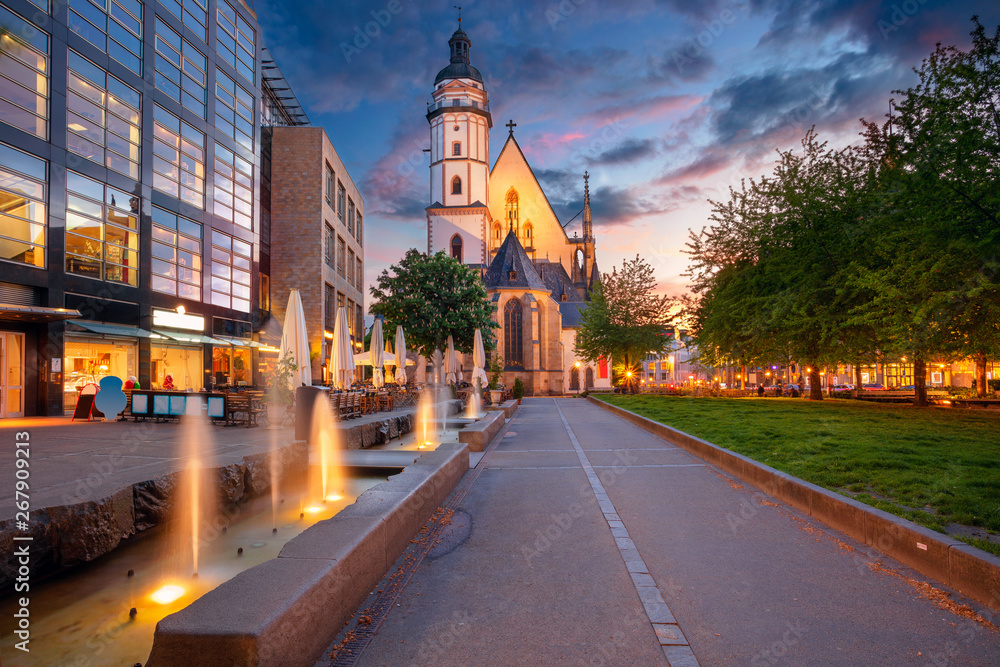 Leipzig, Germany. Cityscape image of Leipzig downtown during beautiful sunset.