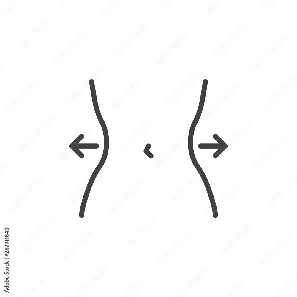 Diet control line icon. Female body and arrows linear style sign for mobile concept and web design. Women waist outline vector icon. Symbol, logo illustration. Pixel perfect vector graphics